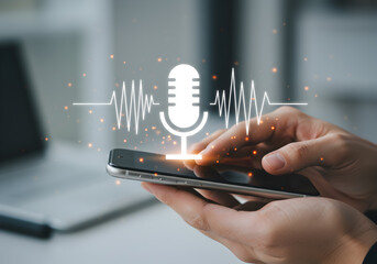 Audio recording app on smartphone concept voice message microphone waveform mobile technology interface
