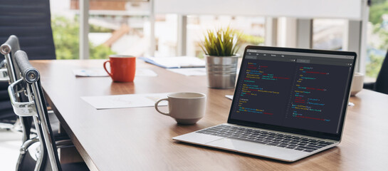 Software development programming on computer screen for modish application and program coding
