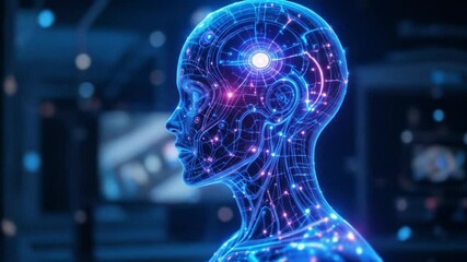 Futuristic Artificial Intelligence Humanoid Body Connection Network Visualization