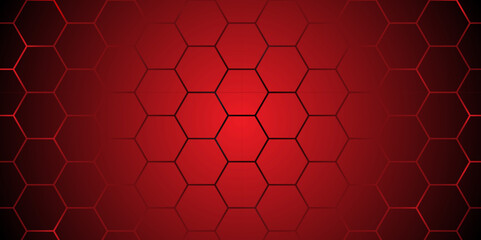 Wall Mural - abstract red hexagon technology background vector. futuristic red tech grid hex pattern. dark red ho