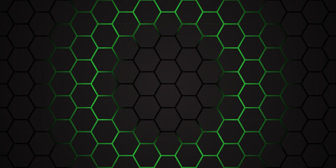 Wall Mural - dark hexagon abstract technology background with green colored. hexagonal gaming vector tech illustr
