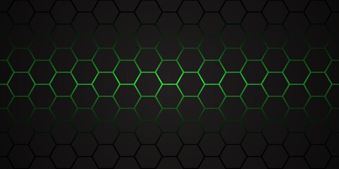 Wall Mural - dark hexagon abstract technology background with green colored. hexagonal gaming vector tech illustr