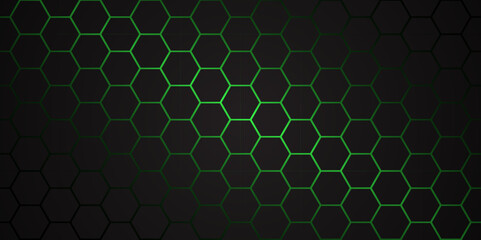 Wall Mural - dark hexagon abstract technology background with green colored. hexagonal gaming vector tech illustr