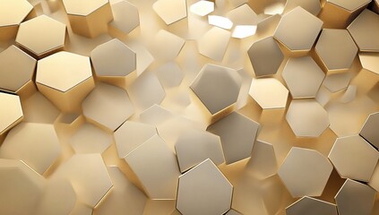 3D render of an abstract background with hexagonal shapes in a golden color.