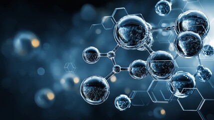 Aufkleber - 3D digital representation of molecular structures and scientific spheres with glassy hexagonal connections, Generative AI