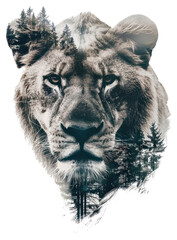 Wall Mural - png lioness with trees wildlife exposure double.