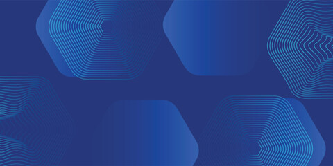 Modern abstract blue background with glowing geometric lines. Blue gradient hexagon shape design. Futuristic technology concept.