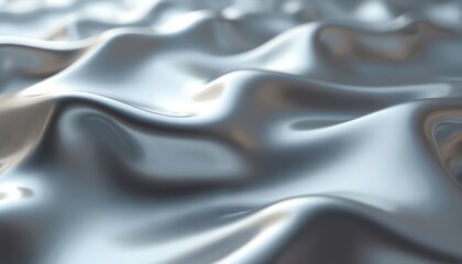 Fototapete - Silver metal texture with waves. Chrome liquid metallic silk wavy design. 3D illustration represents water surface, fabric. Shiny, glossy. Modern digital art, for background.