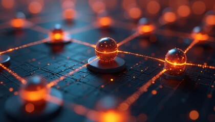 Poster - Illustration 3D network of search engine icons. Interconnected glowing threads symbolize digital searches, internet connection. Tech, data visualization, AI, big data, information, innovation,