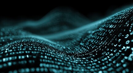 Abstract Teal Binary Code Wave Background