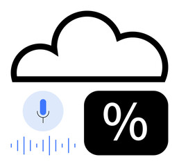 Wall Mural - cloud representation with microphone and sound waves for voice control plus percentage symbol for da