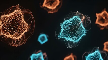Wall Mural - abstract 3d rendered particles and shapes with flowing lines and vibrant glowing colors