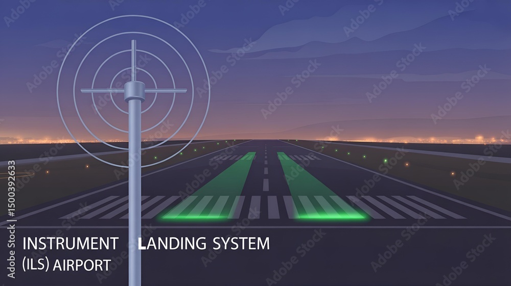ILS Instrument Landing System Diagram – Aircraft Navigation Aid Stock ...