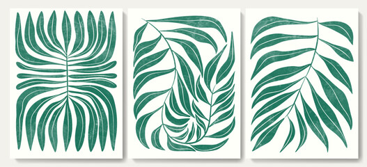 Wall Mural - botanical abstract art background with plant leaves in modern geometric style. vector plant pattern 