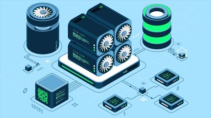 Wall Mural - isometric blockchain animation. isometric cryptocurrency. platform creation of digital currency. big