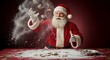 © Da - Photo of Santa Claus Baking and Throwing Flour and Cookies with Red Background