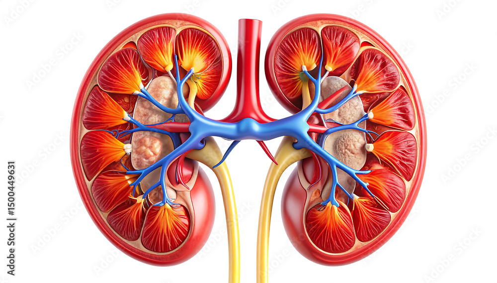 3D Human Kidney Anatomy with Internal Tissue and Vascular Structures ...