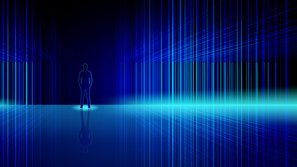 Wall Mural - a grand and simple background with tech-savvy blue lines