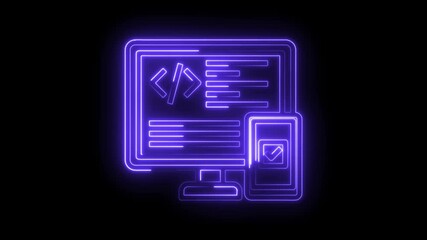 Purple neon computer code responsive design on black background for web development projects