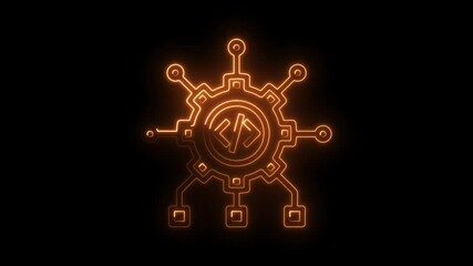 Glowing neon style software development connection system on a black background