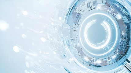 Wall Mural - futuristic technology background with white circle circuit wires on light blue motherboard. ai chip 