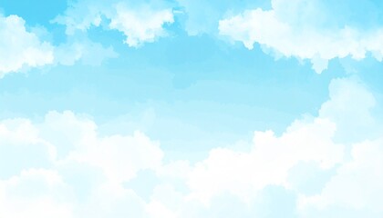 Wall Mural - clear sky view with at watercolor painting with cyan and white