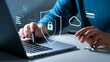 © Sultan - Online Security and Data Protection Concept: Person Using Laptop with Digital Shield and Cloud Icons