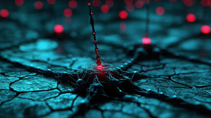 Wall Mural - abstract representation of neural connections in a digital landscape with glowing red nodes on a tex