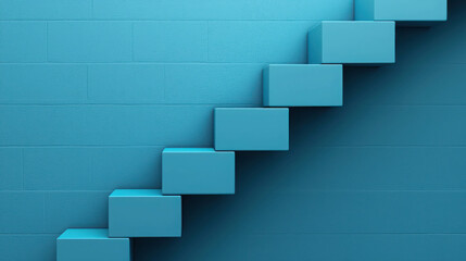 Wall Mural - abstract representation of blue stairs against a vibrant blue wall, conveying upward movement, progr