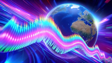 Wall Mural - global data visualization, earth technology, digital communication network