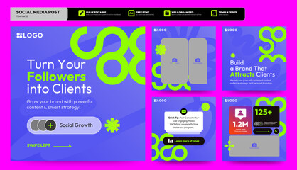 business digital marketing agency instagram and facebook square post template. instagram tips post c