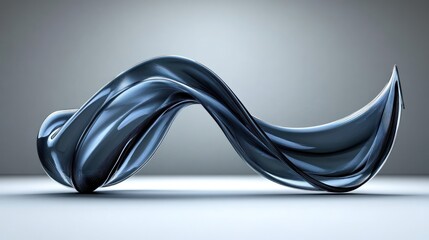 Wall Mural - Fluid, dark-toned, abstract form on a neutral background.