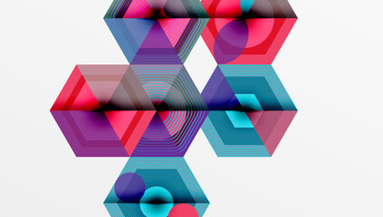 Aufkleber - Abstract geometric composition. Hexagons, lines, circles create vibrant, layered visual effect. Modern design, colorful patterns dominate.