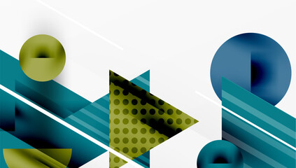 Fototapete - Abstract geometric shapes overlap, creating dynamic composition. Teal, olive, white dominate design. Modern, clean aesthetic.