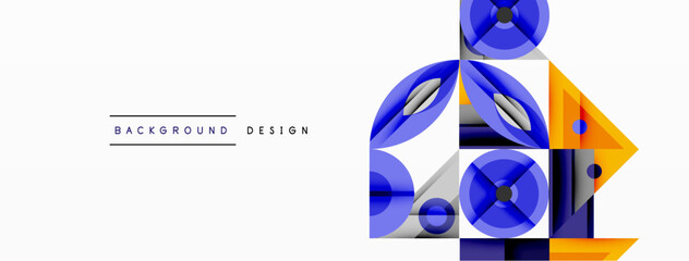 Fototapete - Abstract geometric shapes, blue, orange, white. Modern design elements create dynamic composition. Minimalist style, clean lines, visual harmony.