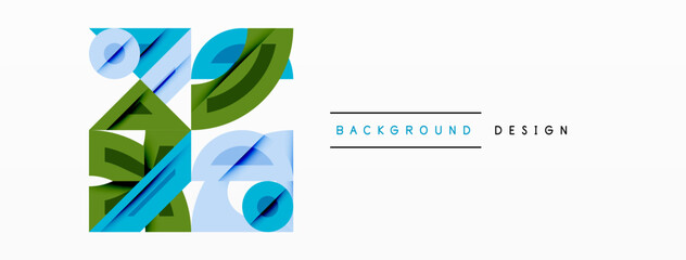 Aufkleber - Abstract geometric shapes overlap, creating vibrant design. Blue, green hues dominate neutral background. Minimalist aesthetic present.
