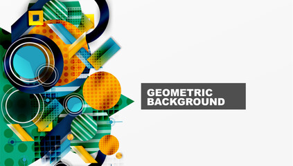 Aufkleber - Abstract geometric shapes overlap, creating vibrant colorful design. Modern style, suitable for backgrounds, presentations.
