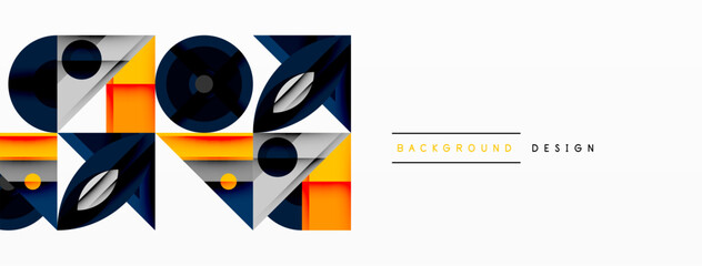Poster - Abstract geometric pattern. Blue, orange, gray shapes create modern design. Minimalist aesthetic, clean lines, simple composition.