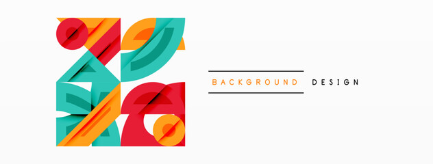 Leinwandbilder - Abstract geometric shapes overlap, creating vibrant design. Colors include red, orange, teal, plus white background. Minimalist style.
