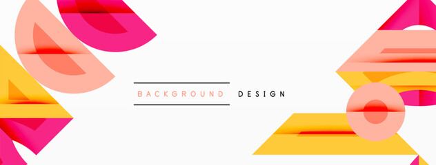 Fototapete - Abstract geometric shapes overlap, creating vibrant pink, yellow design on white background. Text reads background design.