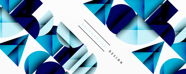 Fototapete - Abstract geometric pattern. Blue shades dominate design with layered shapes, creating dynamic visual effect. Minimalist style, modern aesthetic.