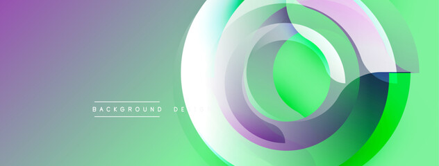 Leinwandbilder - Abstract design features layered circles. Gradient transitions blend purple, green hues. Minimal text reads background design. Modern, vibrant aesthetic.