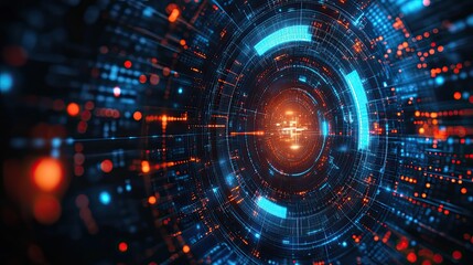 Wall Mural - abstract technology background with glowing circles and intricate digital patterns