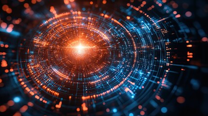 Wall Mural - abstract concentric circles of light with orange center and blue outer rings glow