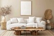 © Monty - A warm living room setting featuring a white sofa, natural wood coffee table, and neutral tones