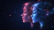© Turab - Two ethereal faces merging with a starry cosmic background in shades of blue and red