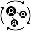 © sahila - Career Network - Glyph Black Fill Silhouette Icon - Connected user icons in a circular flow, representing peer networking, collaboration, and career exchange