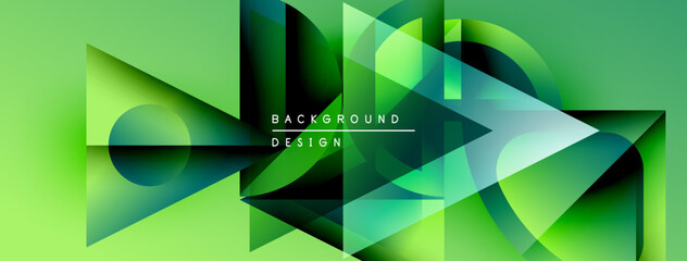 Leinwandbilder - Abstract geometric design. Green gradients create dynamic shapes, overlapping layers suggest depth. Modern aesthetic, clean lines, vibrant.