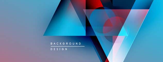 Aufkleber - Abstract geometric shapes overlap, creating vibrant color gradients. Blue, red, purple hues dominate design. Modern aesthetic.