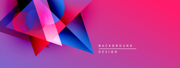 Aufkleber - Abstract geometric shapes overlap, creating vibrant pink, red, blue gradients. Background features text background design. Modern, dynamic composition.